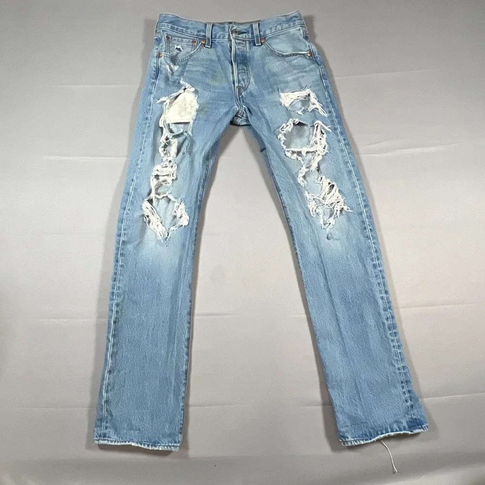 Levi's 501 Jeans Men 30x32 Blue Denim Cotton Medium Wash Distressed Straight Leg